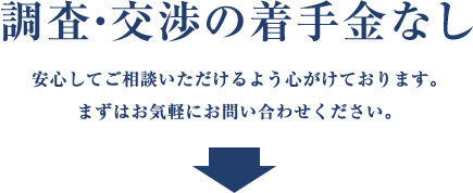 調査・交渉の着手金なし